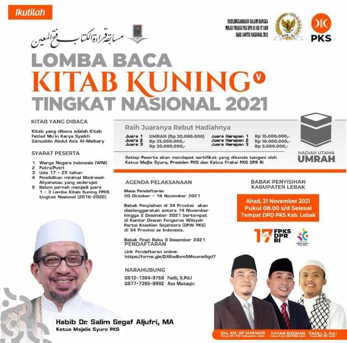 DPD PKS Lebak Akan Gelar Lomba Baca Kitab Kuning Fathul Mu'in Tingkat Nasional Hadiah Utama Umrah, Ini Syaratnya! 